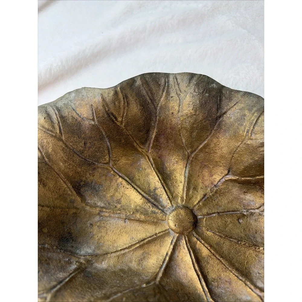 Vtg 50s Ardalt Japan Brass Lotus Leaf Trinket Dish Butterfly Accent Aged Patina